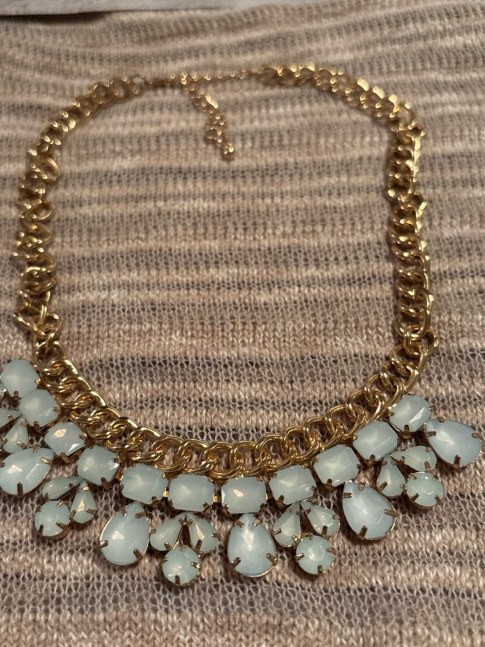 Gold-Tone Statement Necklace with Pale Blue Opal Teardrops